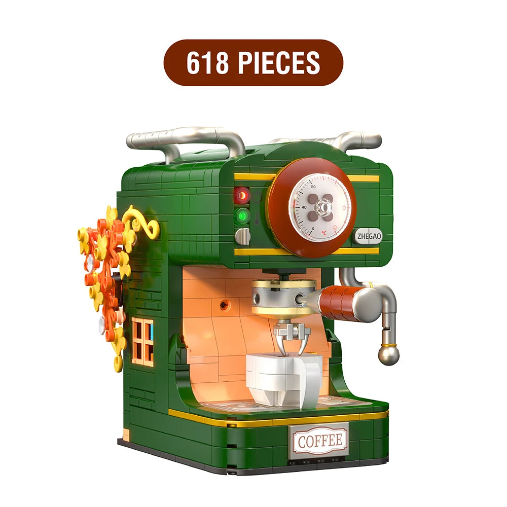 618PCS Vintage Coffee Machine Building Block Classic Imitation Hand Coffee Macker Desktop Decoration Bricks for Kid Toys Adults